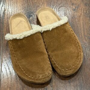 Crown Vintage Suede Slippers with Faux Fur Lining